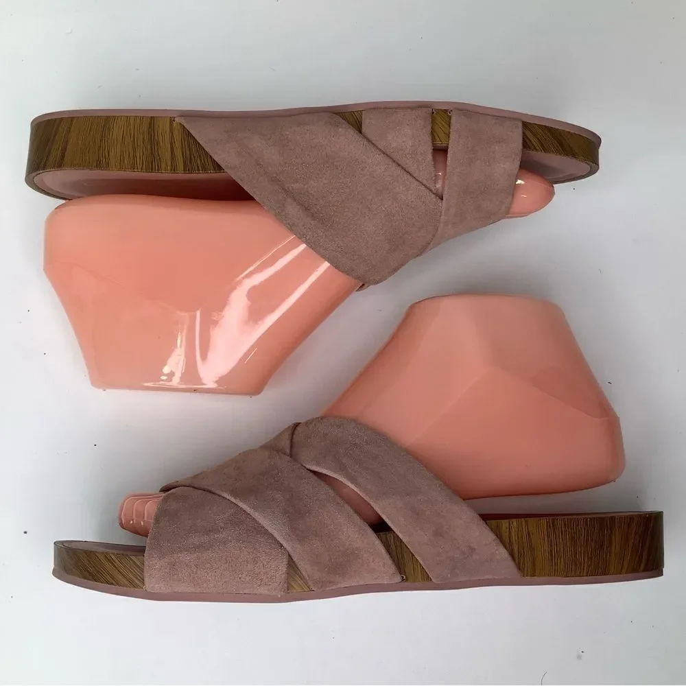 Cole Haan Braelyn Footbed Burlwood Blush Pink Suede Women’s Flat Sandal Sz 7